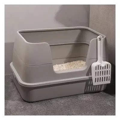 (grey) Cat Extra Large Litter Box With Plastic Scoop, High Fence Cat Litter Box, Easy Cleaning A