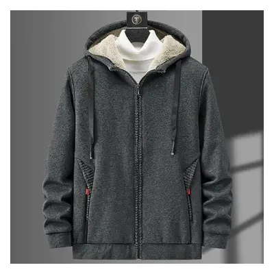 (dark grey, XXXL) Winter Zip Pockets Men&apos;s Warm Jacket Thick Fleece Thermal Coat Man Windbr