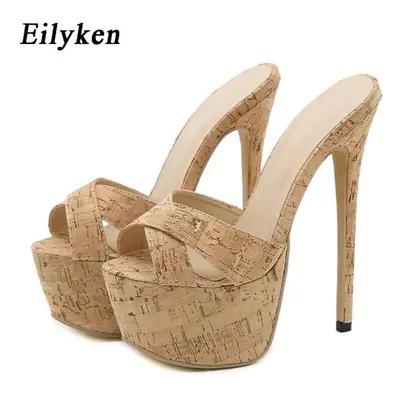 (apricot, 40) Eilyken New Summer Super Stiletto High Heels Slippers Women Sandals Platform Sexy 