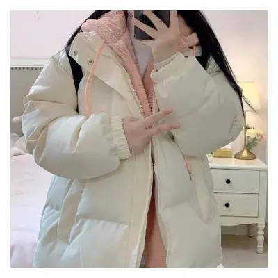 (beige, XL) Ladies Spliced Lamb Wool Thickened Cotton Suit Female Ins Winter Warm Student Casual