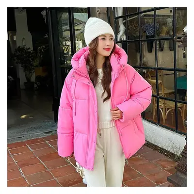 (pink, L) Women Jacket Winter Hooded Women&apos;s Cotton Coats Thickened Female Bread Clothes Co