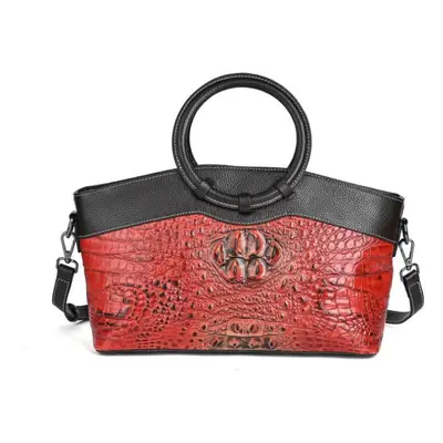 (red) Johnature Luxury Handbags Women Bags Designer Genuine Leather Vintage Crocodile Embossed R