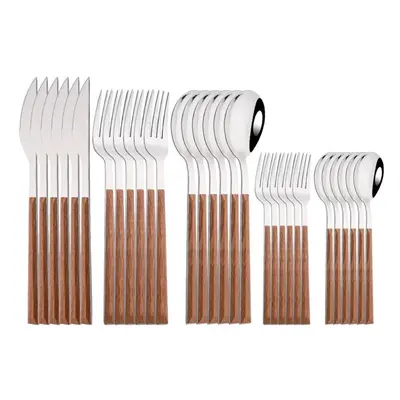 (30Pcs) 6pcs/30pcs Stainless Steel Dinnerware Cutlery Set Flatware Set With Imitation Wooden Han