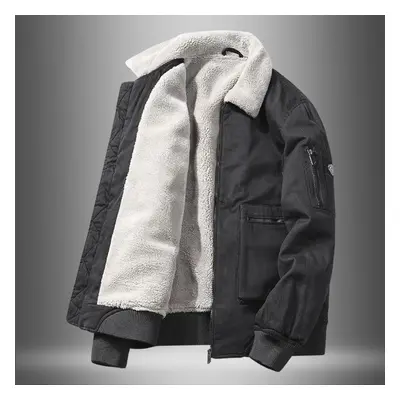 (grey, XXXL) Lamb Plush Jacket With Plush And Thickened Men&apos;s Flight Clip To Overcome