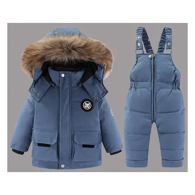 (blue, 100) Children&apos;s Winter Two-piece Padded Jacket With Warm Padded Jacket Overalls