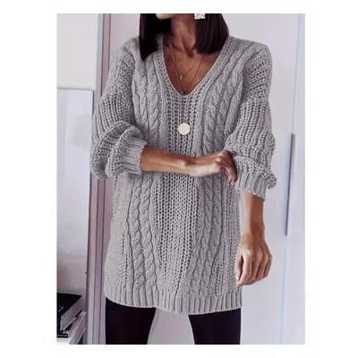 (light grey, 1XL) Elegant V Neck Pullover Sweater - Soft, Long Sleeve, Knitted, Fall & Spring Es