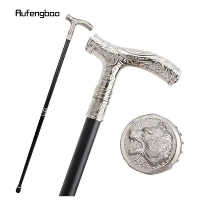 (white) White Roaring Bear Head Flower Totem Relief Walking Cane Fashion Walking Stick Gentleman