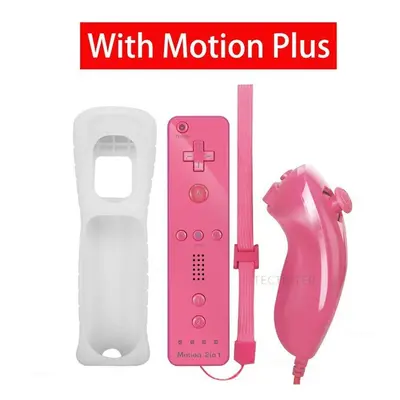 (Pink) Built-in Motion Plus Remote Compatible For Nintendo Wii Controller Nunchuck