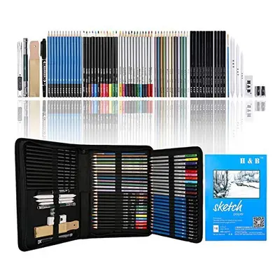 Drawing Pencils and Sketch Pad Pieces,H & B Artist Colouring Pencils Sketching Set, Complete Ske