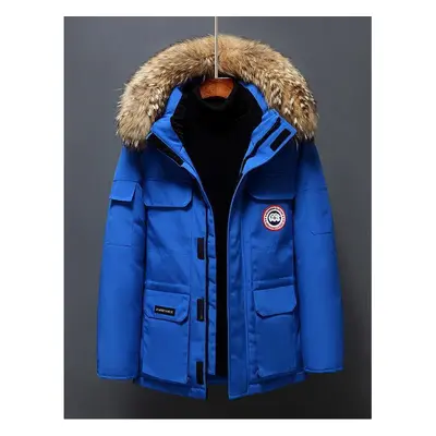 (Blue, L) Hot Men's down jacket coat couple's warm white duck down jackets hood outwear