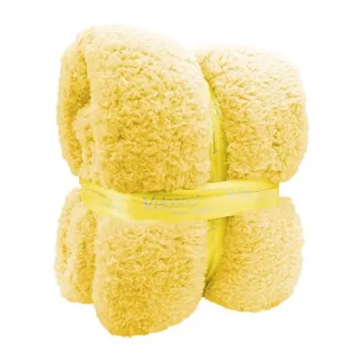 New Large x 180cms Teddy Soft Cuddly Fluffy Plain Throw Bed/Sofa Throwover Blanket (Yellow)