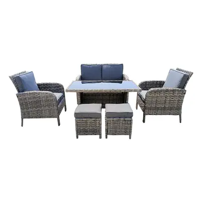 6 Pieces Patio Dining Set Rattan Furniture Set with Cushions Gray