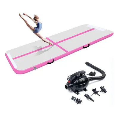 (Pink) 4M Inflatable Gymnastics Tumbling Mat With Electric Air Pump