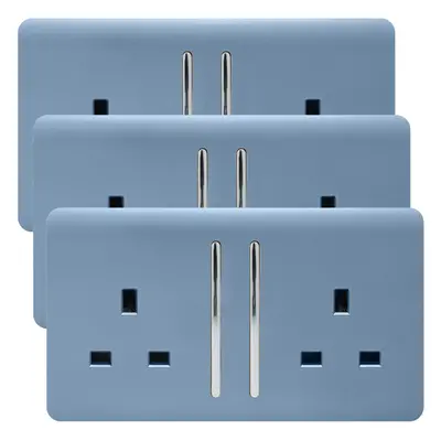 Trendi Gang Artistic Modern Glossy Amp Switched Plug Socket Sky (3 Pack)