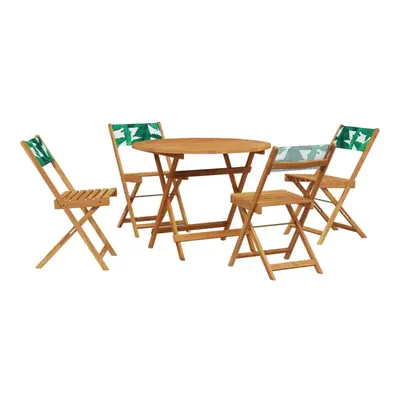 vidaXL Garden Dining Set Piece Chairs Leaf Pattern Fabric and Solid Wood