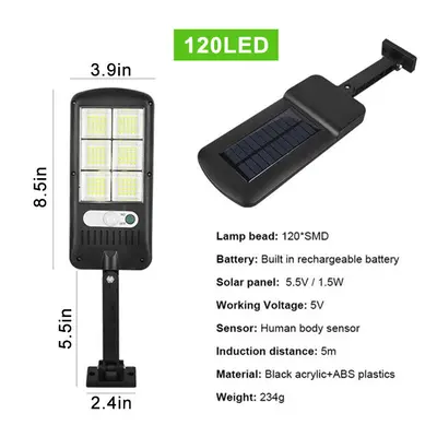 (120LED) Outdoor Solar Street Wall Light PIR Sensor Motion LED COB Lamp Remote Control