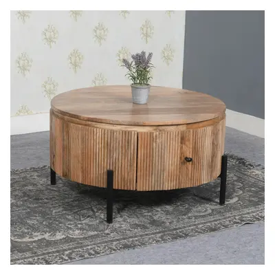 York Natural Solid Wood Coffee Table With Metal Legs