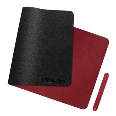 (Black + Red, L) PU Leather Mouse Pad Waterproof Desktop Protective Mat Double Side Keyboard & M