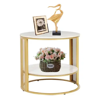 Marble Top Side Table Gold: Tier Round Shape Small Coffee Table