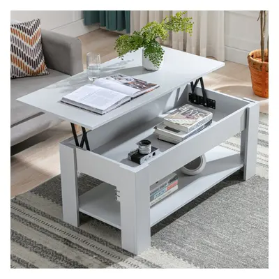 ((Grey)) Lift Top Up Coffee Table With Storage Drawer Shelf