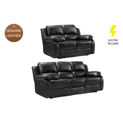 Valencia Genuine Black Leather 3+2 Seater Electric Power Recliner Sofa Set