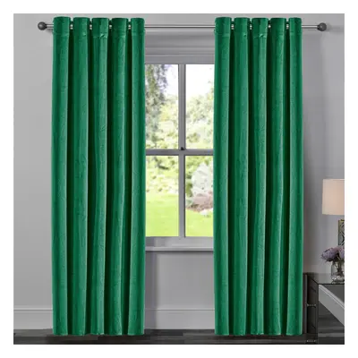 (Green Emerald, 66" x 90" (168cm x 228cm)) Blackout Curtains Crushed Velvet Curtain Pair with Ti