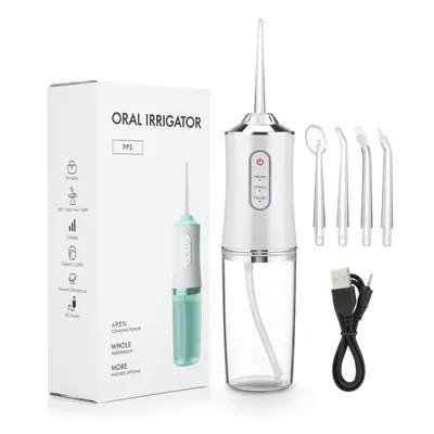 Portable Oral Irrigator Dental Water Flosser IPX7 USB Rechargeable Jet Tip 220ml Modes Water Jet