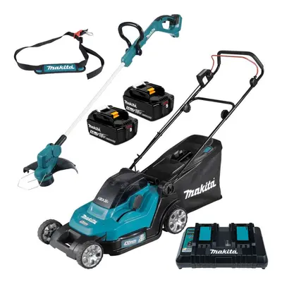 Makita DLM432PT2 Twin 18v 36v LXT Cordless 43cm Lawn Mower 2x5ah+ DUR193 Trimmer