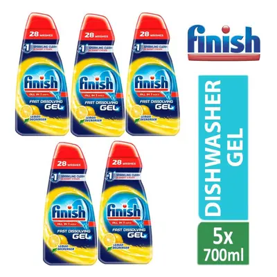 5 x Finish All In One Max Dishwasher Degreaser Fast Dissolving Gel Lemon ml