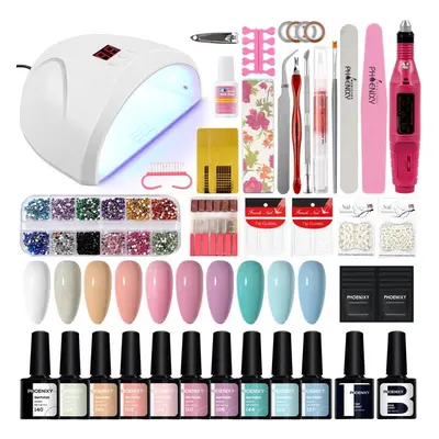 (SET 2) Phoenixy 36w Nail Lamp With 8ml Nail Art Polish 3pcs Uv Gel Kit Nail Varnish Nail Drill 