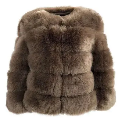 (4XL, Coffee) Women's Faux Fur Coat Short Artificial Fur Overcoat Solid Thick Outerwear Shaggy P