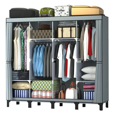 (Grey) Canvas Wardrobe, Four-column Portable Wardrobes for Bedroom, * * cm New Base Design Fabri