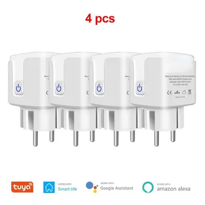 (as the picture, Pcs) Tuya Smart Wifi Plug 20a Eu Smart Socket Outlet With Power Monitor Timer F