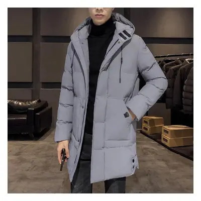 (grey, L) Large Size Cotton Coat Men &apos;s Thickened Cotton Jacket Mid -length Cotton Coat Win