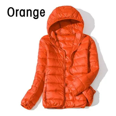 (orange, M) Women Autumn White Duck Down Jacket Coat Windproof Hooded Warm Casual Winter M-5xl