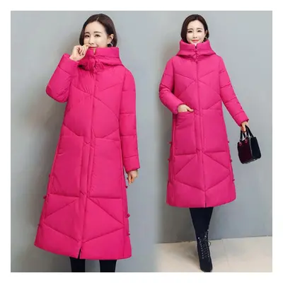 (rose red, XL) Women Hooded Jackets Long Outerwear Female Parkas Base Coats Women Cotton Thick C