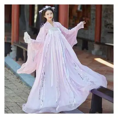 (pink, M) Dancing Chinese Hanfu Princess Dress Women Fairy Folk With Female Dance Oriental Costu