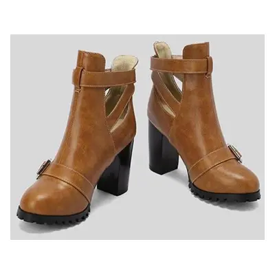 (brown, 35) Beige Brown Women Ankle Boots High Heel Small Big Size 50