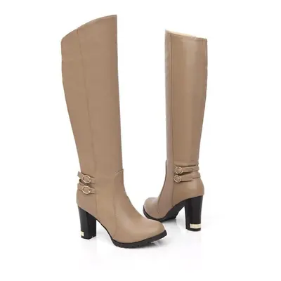 (french beige, 41) 7/women&apos;s High-heeled Boots, Simple And Elegant, Thick Heeled Boots, New