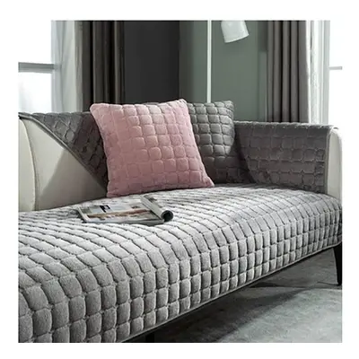 (dark grey, 110x240cm) Solid Color Non-slip Sofa Cover Thickened Soft Plush Sofa Cushion Towel F