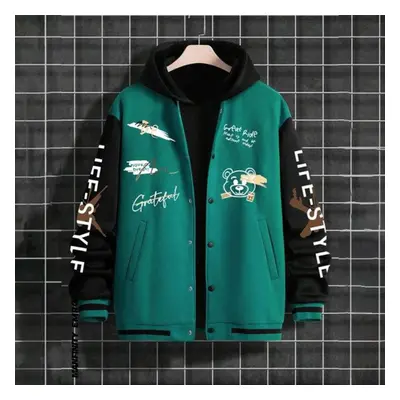 (dark green, 2XL) Fashion Men&apos;s Baseball Coat Loose Casual Jacket