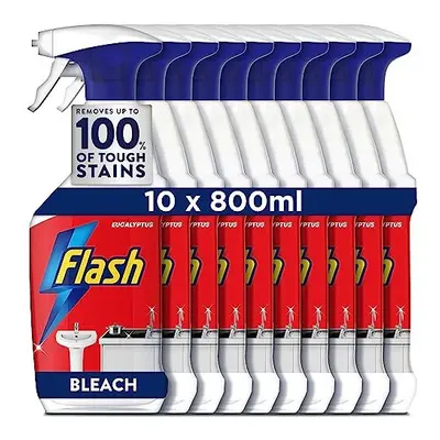 Flash Bleach Spray Multi Purpose Cleaner, Litres (800 ml x 10), Stain & Grease Remover, Eucalypt