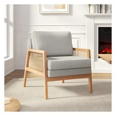 Stylish Wooden Armchair with Natural Rattan