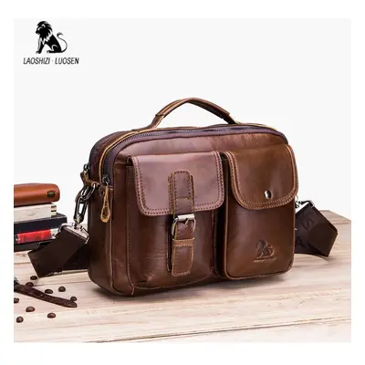 (brown) Laoshizi Genuine Leather Men&apos;s Shoulder Bag Vintage Male Messenger Bags Men Busines