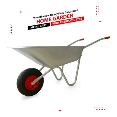 65L Heavy Duty Wheelbarrow Galvanised Metal Cart