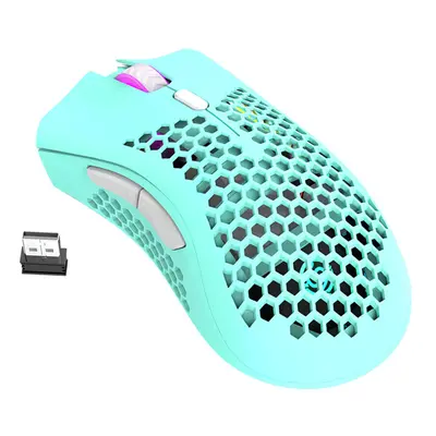 (Sky Blue) 2.4G Wireless Rechargeable Mouse Hollow Honeycomb 1600DPI Buttons Ergonomic RGB Optic