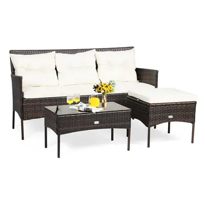 PE Rattan Garden Furniture Sets Set of Glass Coffee Table W/ Cushion