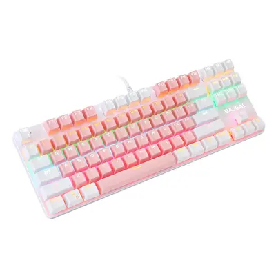 (Pink/White) Wired Mechanical Gaming Keyboard Keys Swtich Hot Swappable Dual Color Design With L