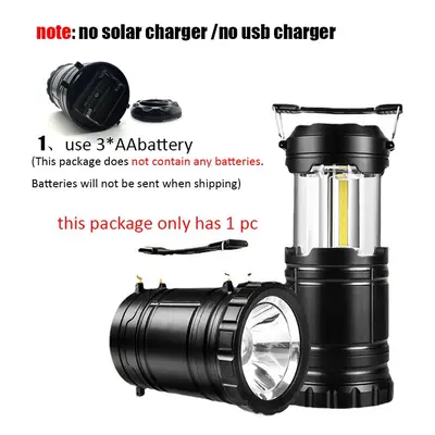 (Black, Without Solar) Outdoor Camping Lamp Solar Multifunctional Household Portable Strong Ligh