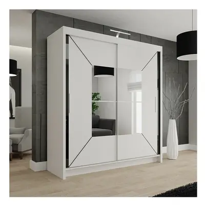 (203cm, White) Nicole Double Mirror Sliding Door Wardrobe